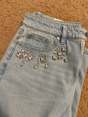 Light Blue Embellished Boyfriend Jeans